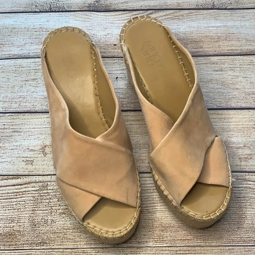 Franco Sarto Dusty Rose Suede Espadrille Wedges Size 8